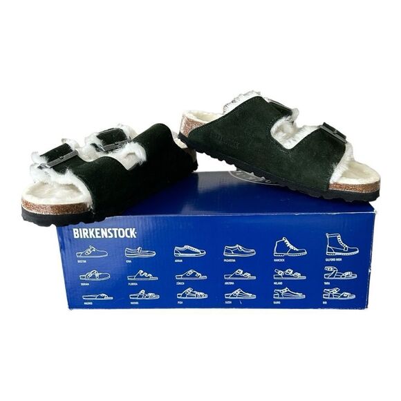 Birkenstock Arizona Shearling  Faux Fur Mountain View Green Women 6 Men 4 Narrow - Picture 1 of 9